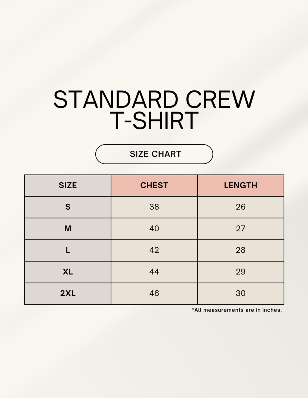 How's The Josh t-shirt size chart