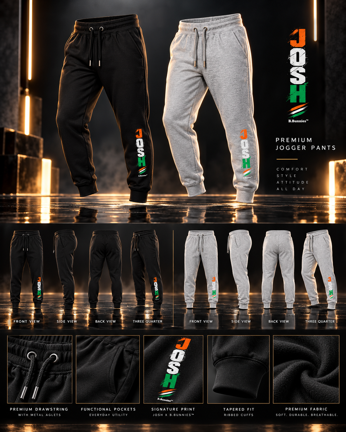 Unisex joggers fabric close-up, 260 GSM cotton