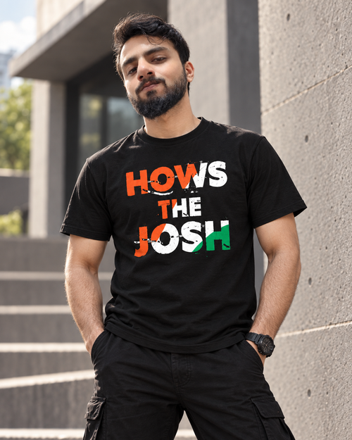 How's The Josh black graphic t-shirt, Indian tricolor unisex tee