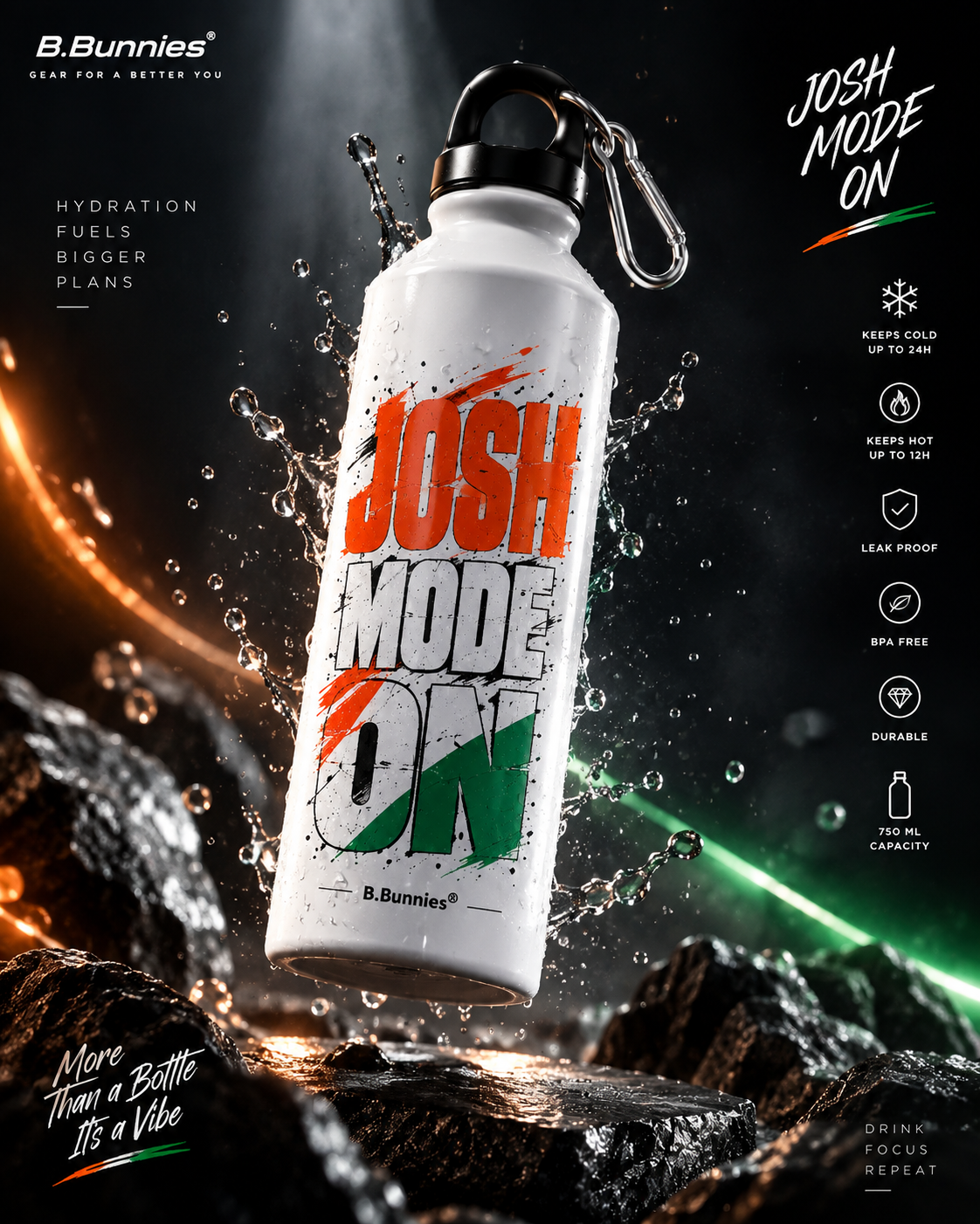 Josh Mode On water bottle front view by B.Bunnies