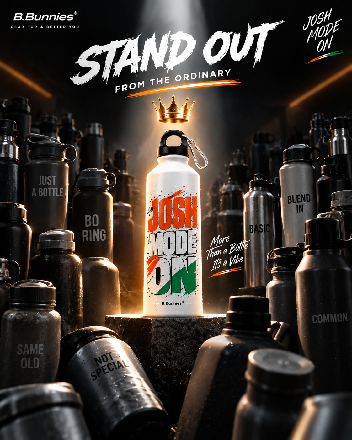 Josh Mode On sports bottle with carabiner, close-up detail
