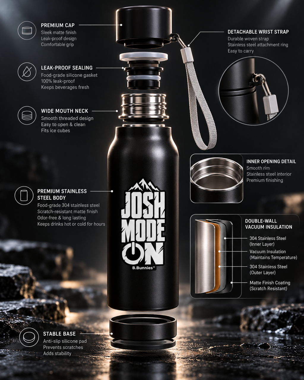 Engraved steel bottle lifestyle shot, gym and travel use