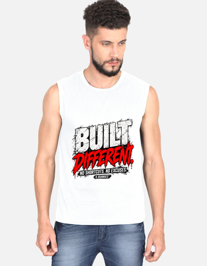 Men's white sleeveless cotton t-shirt, front view