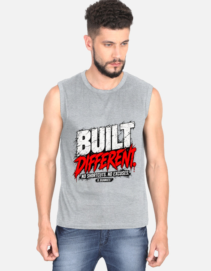 Men's grey melange sleeveless cotton t-shirt, front view