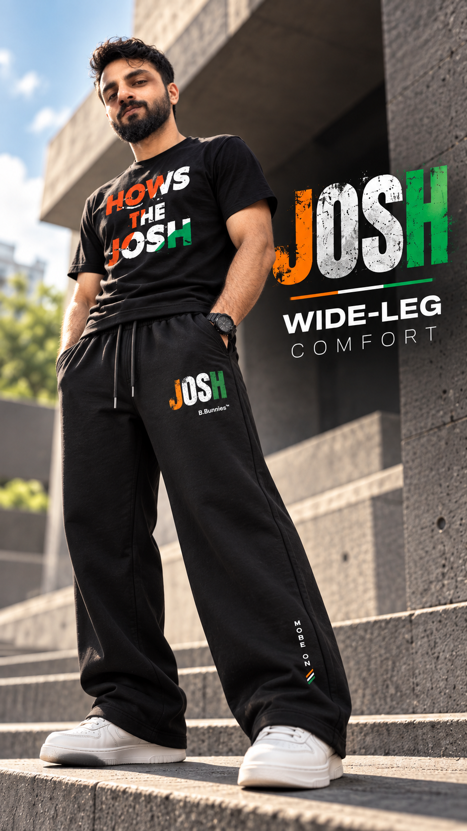 Unisex black sweatpants, relaxed fit cotton terry trackpants