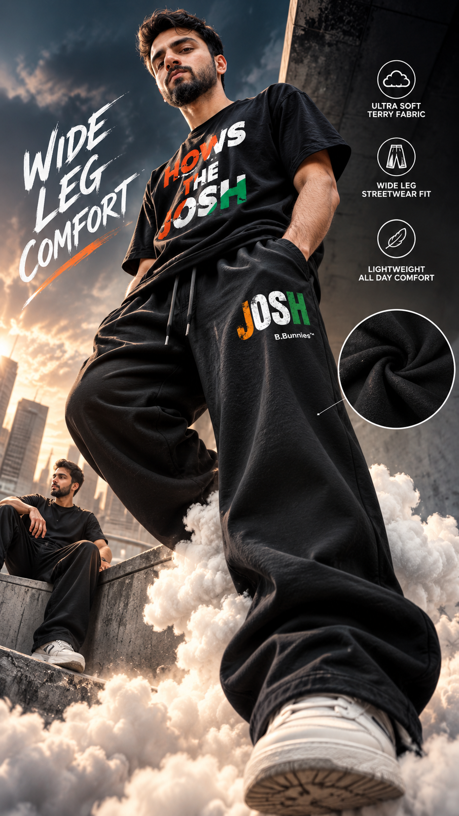 Unisex sweatpants styled look, streetwear casual wear